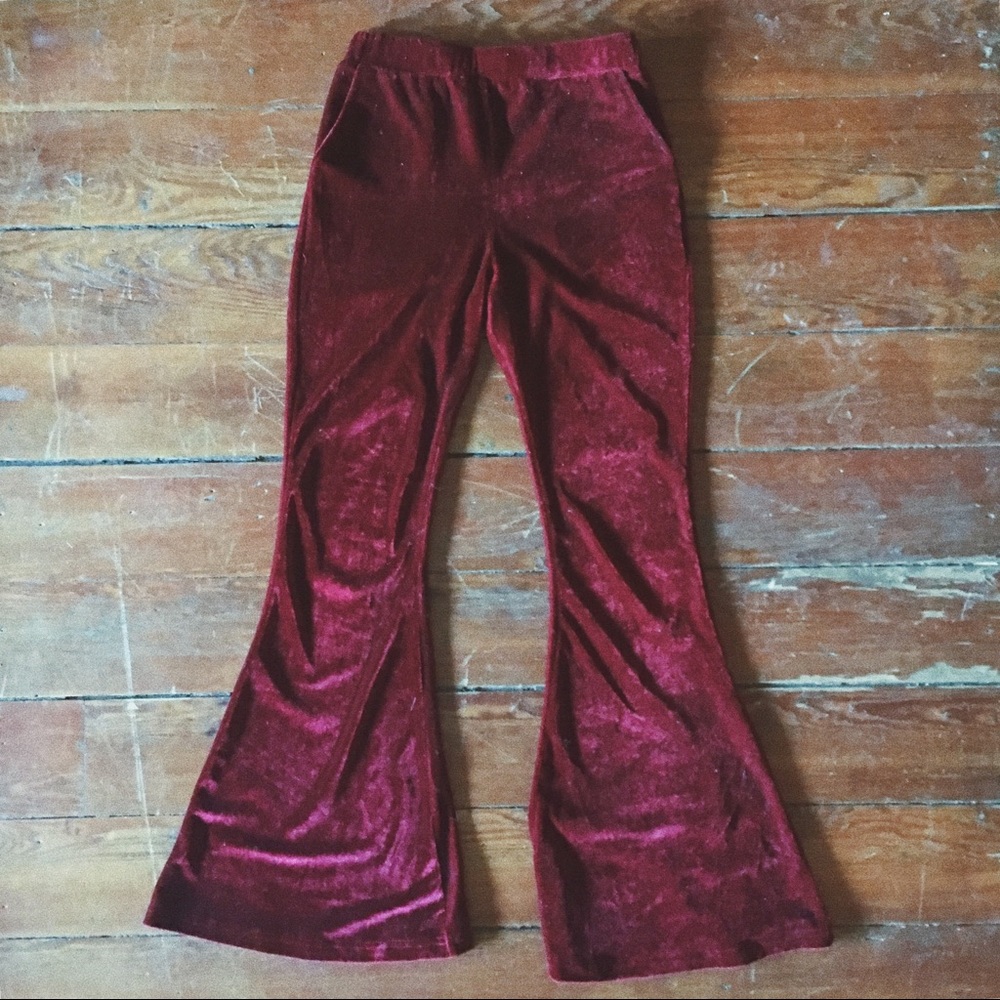 Velvet High Waisted Bell Bottom Pants